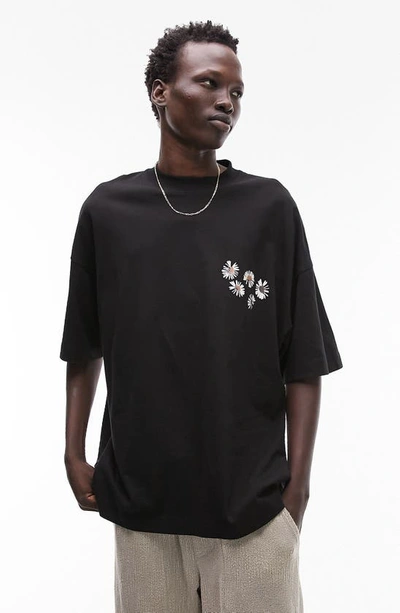Shop Topman Extreme Oversize Daisy Graphic T-shirt In Black