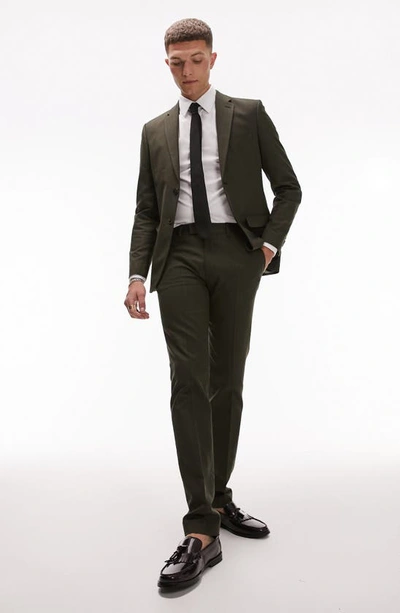 Shop Topman Skinny Suit Trousers In Dark Khaki Green