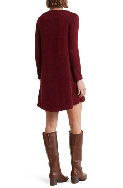 Shop Go Couture Long Sleeve Boat Neck High/low Dress In Burgundy