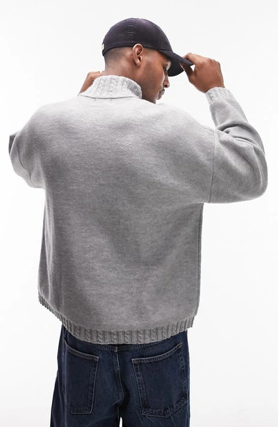 Shop Topman Cable Stitch Trim Mock Neck Sweater In Charcoal