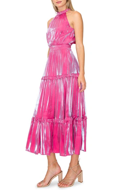 Shop Melloday Mock Neck Tiered Dress In Pink