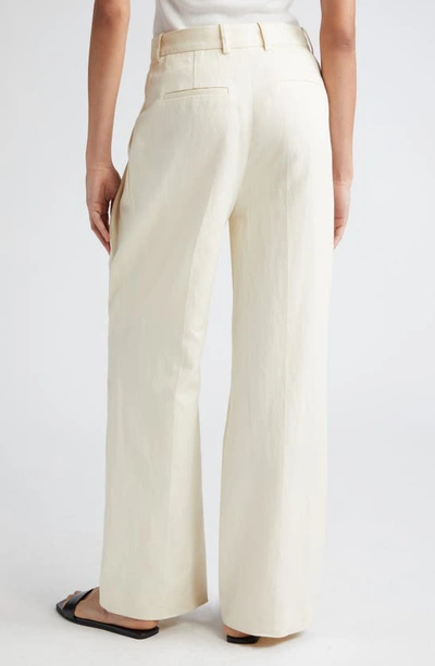 Shop Loulou Studio Idai Pleated Cotton & Linen Wide Leg Pants In Frost Ivory