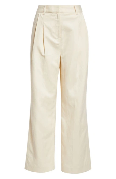 Shop Loulou Studio Idai Pleated Cotton & Linen Wide Leg Pants In Frost Ivory