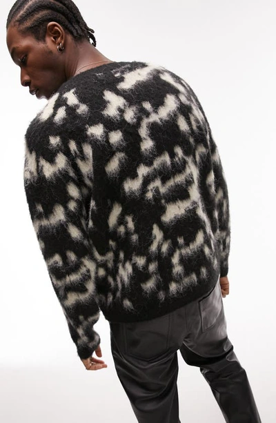 Shop Topman Fluffly Animal Pattern Sweater In Black