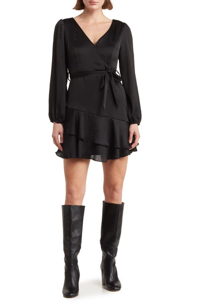 Shop Melrose And Market Ruffle Long Sleeve Faux Wrap Minidress In Black