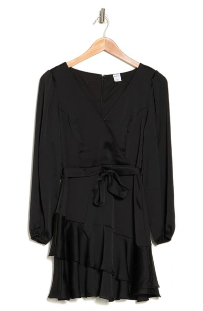 Shop Melrose And Market Ruffle Long Sleeve Faux Wrap Minidress In Black