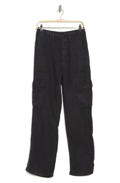 Shop Mother The Private Sneak High Waist Wide Leg Cargo Pants In Faded Black