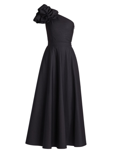Shop Giambattista Valli Women's One-shoulder Cotton Fit & Flare Maxi Dress In Black