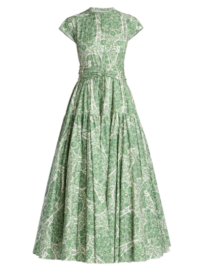 Shop Giambattista Valli Women's Floral Cotton A-line Midi-dress In Green