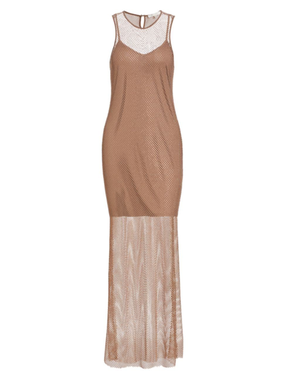 Shop Wayf Women's Mika Crystal Mesh Maxi Dress In Bronze Mesh