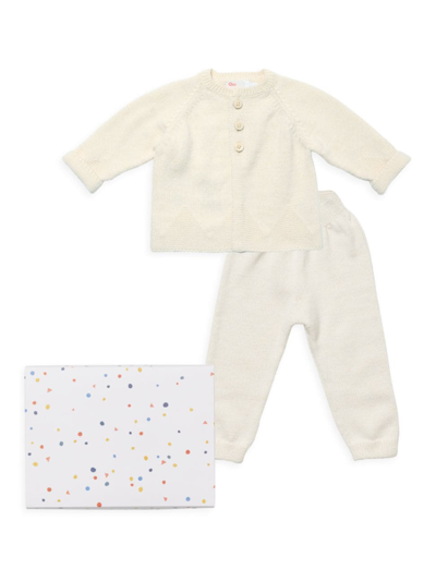 Shop Oso & Me Baby's Merino Wool-cotton Knit Cardigan Set In Cream