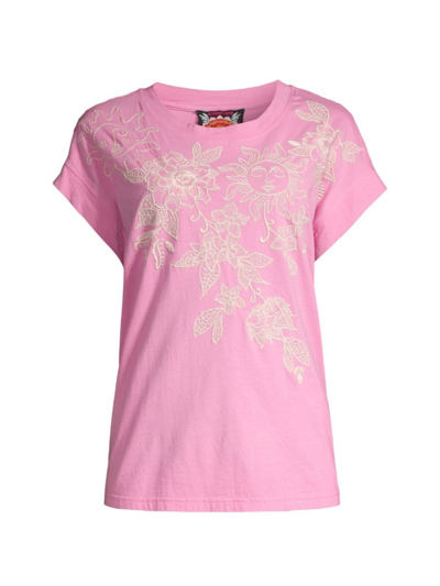 Shop Johnny Was Women's Addison Embroidered T-shirt In Spring Rose