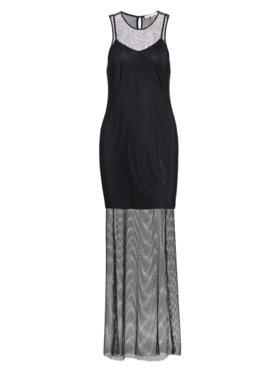 Shop Wayf Women's Mika Crystal Mesh Maxi Dress In Black Mesh