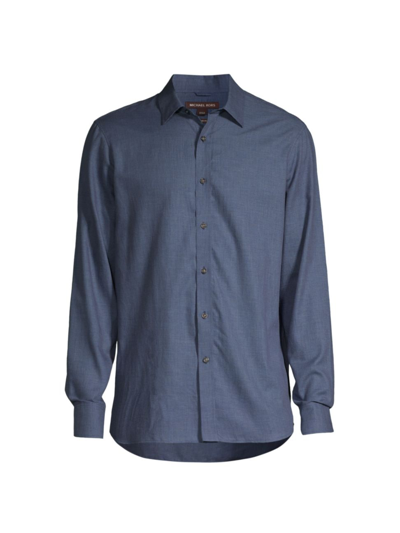 Shop Michael Kors Men's Cotton Button-front Shirt In Danish Blue