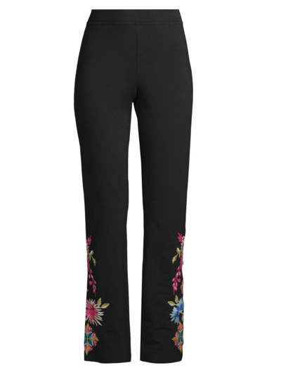 Shop Johnny Was Women's Julie Embroidered Baby Bootcut Leggings In Black