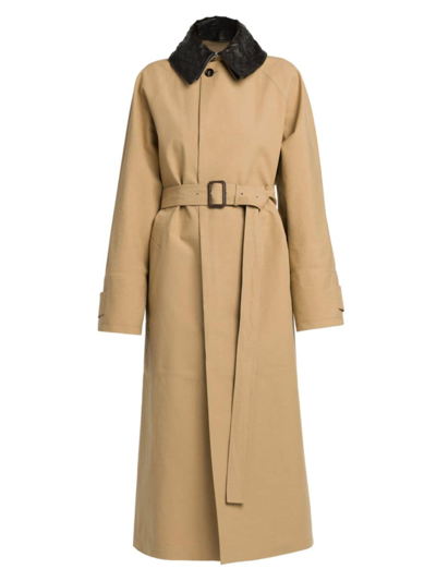 Shop Bottega Veneta Women's Leather-embellished Cotton-blend Trench Coat In Beige