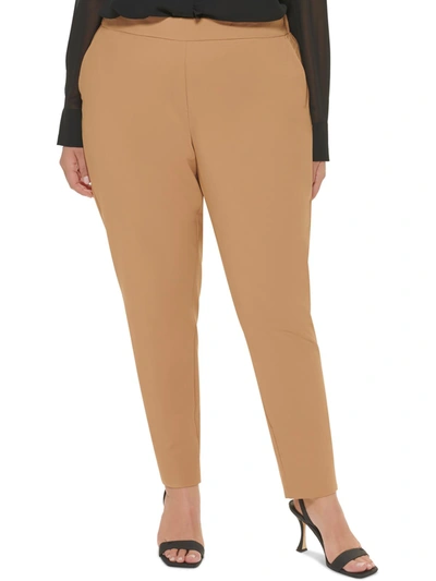 Shop Calvin Klein Plus Womens Straight-leg Mid-rise Ankle Pants In Brown