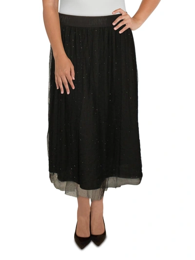 Shop Dkny Womens Mixed Media Calf Midi Skirt In Black