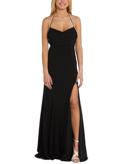 Shop Morgan & Co. Juniors Womens Embellished Halter Evening Dress In Black