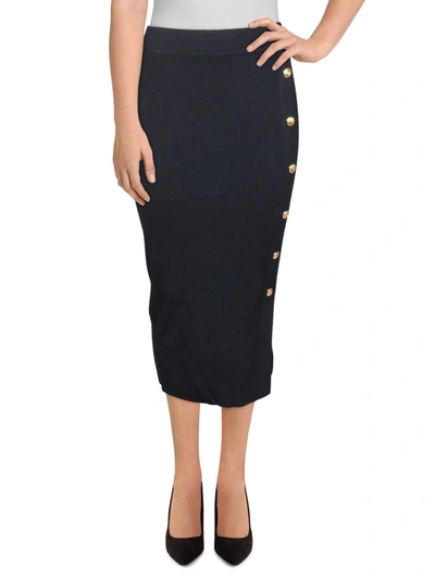 Shop Lauren Ralph Lauren Womens Knit Ribbed Pencil Skirt In Blue