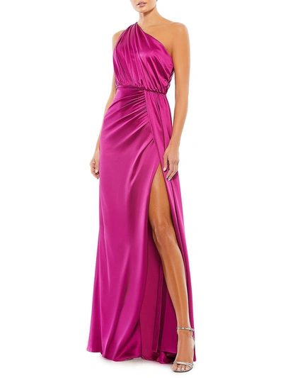 Shop Ieena For Mac Duggal Womens One Shoulder Split Hem Evening Dress In Pink