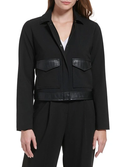 Shop Calvin Klein Womens Faux Leather Trim Lightweight Soft Shell Jacket In Black