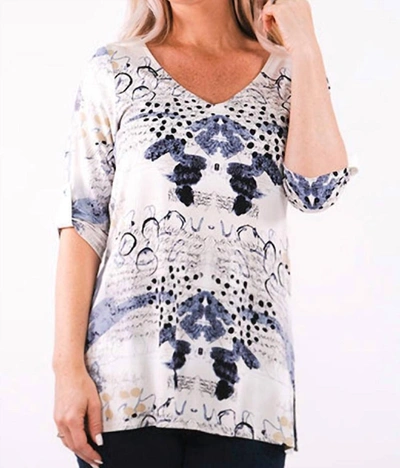 Michael Tyler Print Top In Ivory/blue In Multi