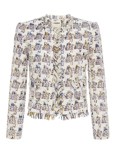 Shop L Agence Angelina Tweed Jacket In Ivory Multi Tweed Plaid