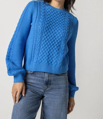 Shop Lilla P Long Sleeve Cable Crewneck Sweater In Lapis In Blue