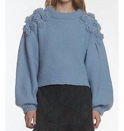 Shop Stellah Handmade Flower Applique Pullover Sweater In Blue