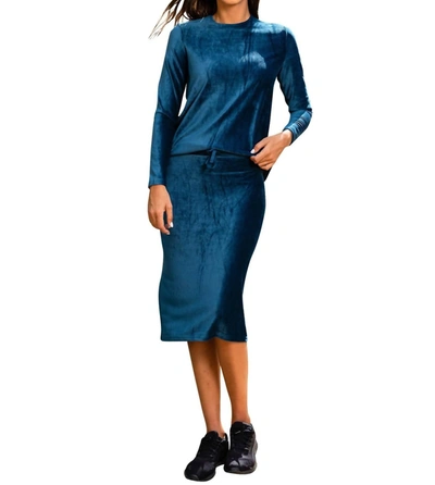 Shop Daniella Faye Velour Sport Skirt In Peacock In Blue