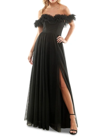 Shop City Studio Juniors Womens Off-the-shoulder Maxi Evening Dress In Black