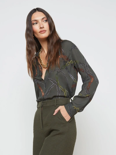 Shop L Agence Nina Silk Blouse In Army Multi Link Chain