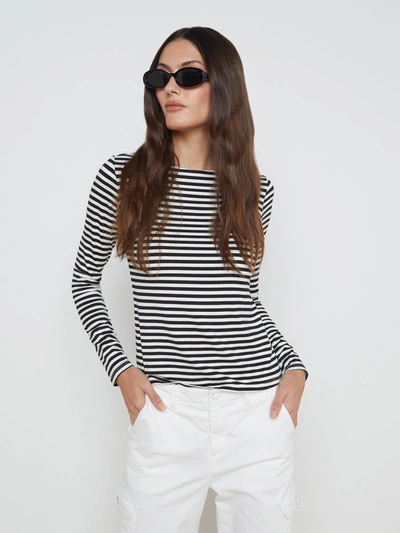 Shop L Agence Tess Long Sleeve Tee In Black/white Stripe