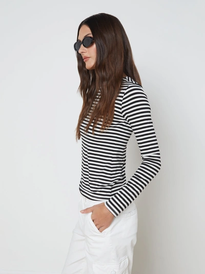 Shop L Agence Tess Long Sleeve Tee In Black/white Stripe