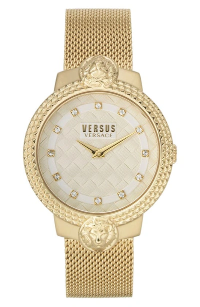 Shop Versus Versace Montorgueil Crystal Index Mesh Strap Watch, 38mm In Ip Yellow Gold