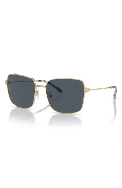 Shop Tory Burch 56mm Rectangular Sunglasses In Shiny Light Gold/ Dark Grey