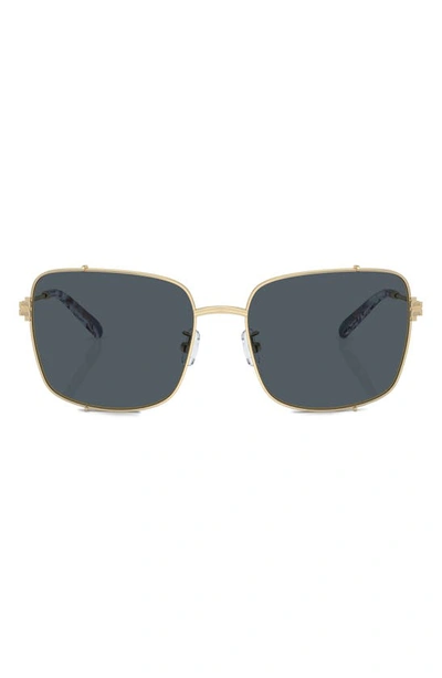 Shop Tory Burch 56mm Rectangular Sunglasses In Shiny Light Gold/ Dark Grey