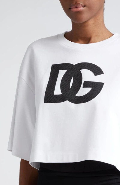 Shop Dolce & Gabbana Dolce&gabbana Oversize Cutoff Logo Graphic T-shirt In Bianco Ottico
