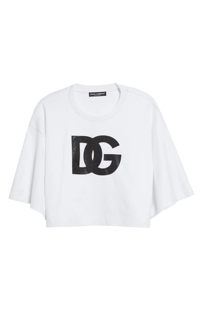 Shop Dolce & Gabbana Oversize Cutoff Logo Graphic T-shirt In Bianco Ottico