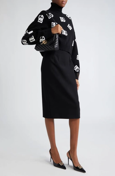 Dolce & Gabbana Intarsia-knit Logo Virgin Wool Jumper In Nero/ Bianco