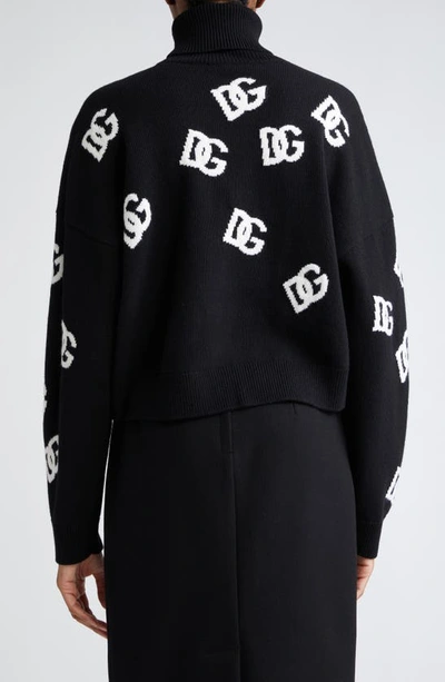 Dolce & Gabbana Intarsia-knit Logo Virgin Wool Jumper In Nero/ Bianco