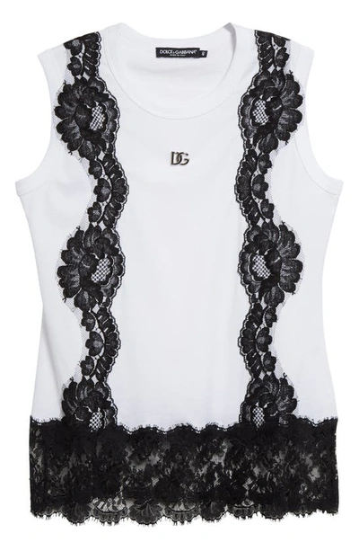 Shop Dolce & Gabbana Lace Detail Sleeveless T-shirt In White Variante Abbinata