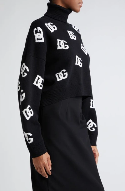 Dolce & Gabbana Intarsia-knit Logo Virgin Wool Jumper In Nero/ Bianco