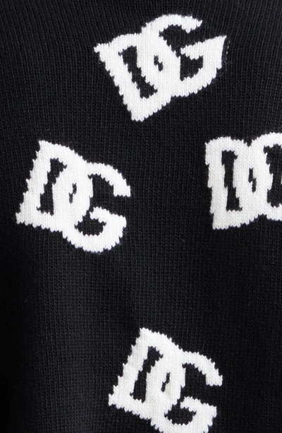 Dolce & Gabbana Intarsia-knit Logo Virgin Wool Jumper In Nero/ Bianco