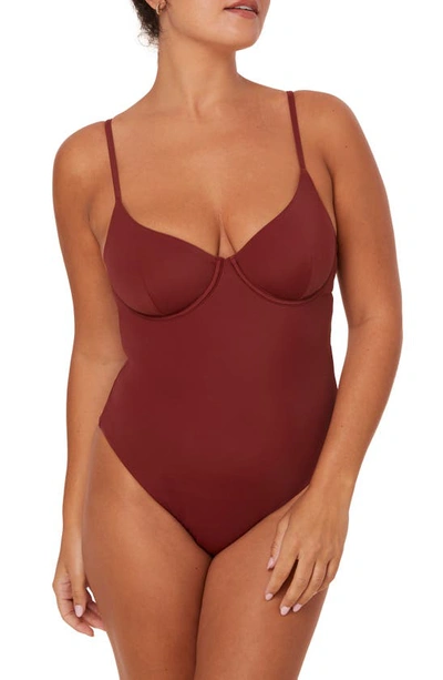 Shop Andie The Bermuda One-piece Swimsuit In Truffle
