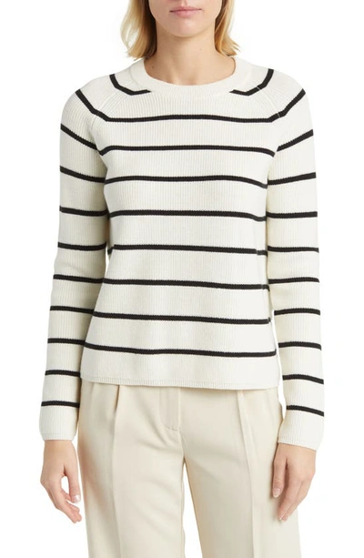 Shop Nordstrom Rib Organic Cotton & Merino Wool Sweater In Ivory Pristine- Black Stripe