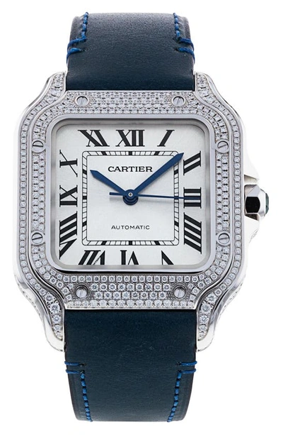 Shop Watchfinder & Co. Cartier  Santos Leather Strap Watch, 35mm In Silver