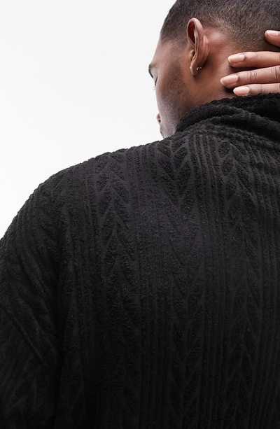 Shop Topman Oversize Velour Quarter Zip Pullover In Black