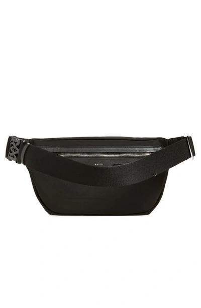 Shop Amiri Staggered Logo Nylon Belt Bag In Black